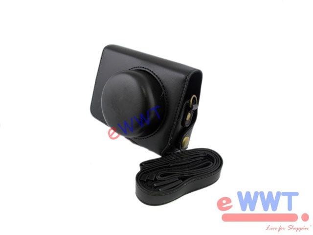Black Leather Camera Soft Case Bag for Panasonic Lumix DMC GF3 14mm 