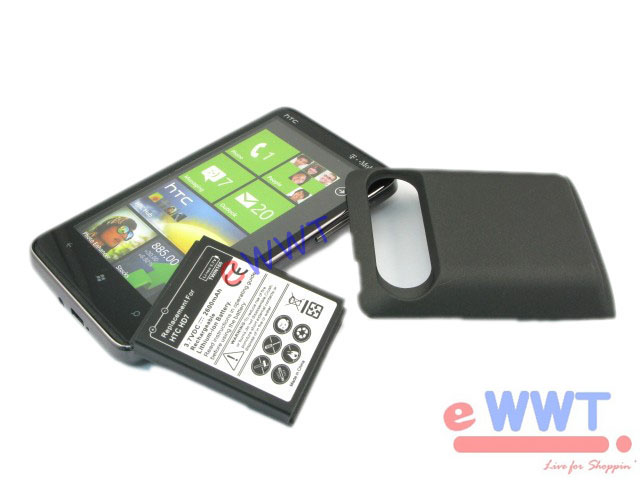   Battery w/ Back Door Cover Black for HTC HD7 WP7 T9292 ZVRB238  